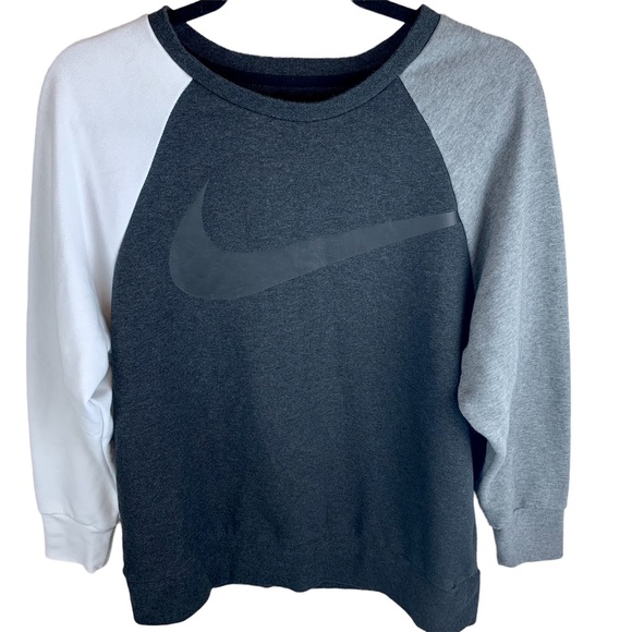 Nike Dri-Fit Swoosh Training Sweatshirt Pullover Grey White Small - Picture 3 of 11
